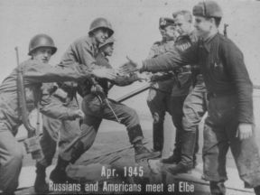 RUSSIANS AND AMERICANS MEET AT ELBE