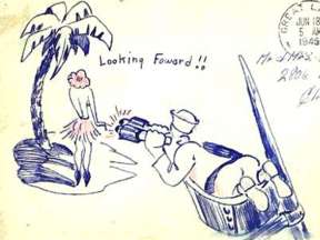 Envelope Cartoons Donald Heiduck humor Kilroy Was Here  WWII War World War Legends info Going to the Tropics
